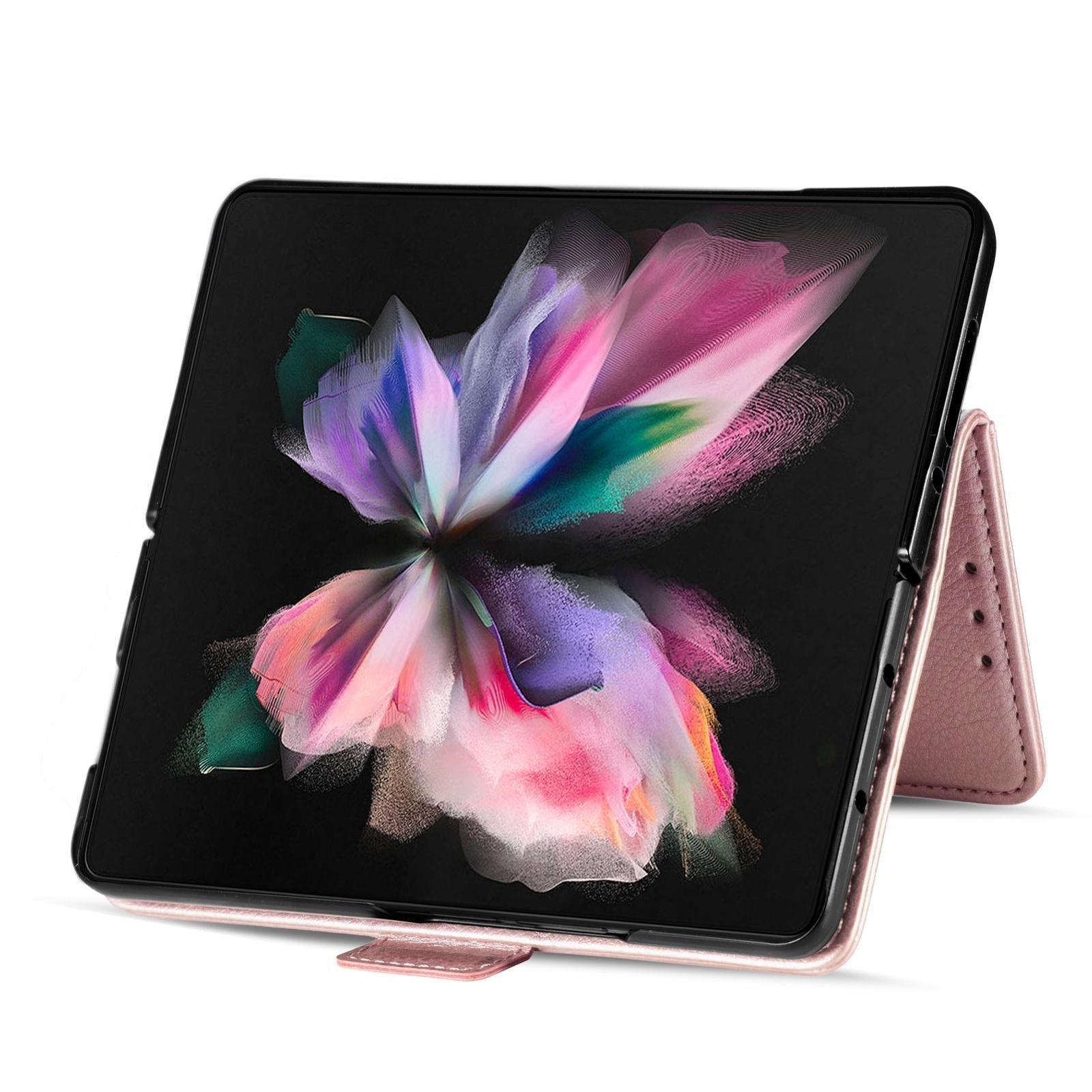 For Samsung Galaxy Z Fold4 5G Litchi Pattern Case With Pen And Card Slots - 4 - Rose Gold 12