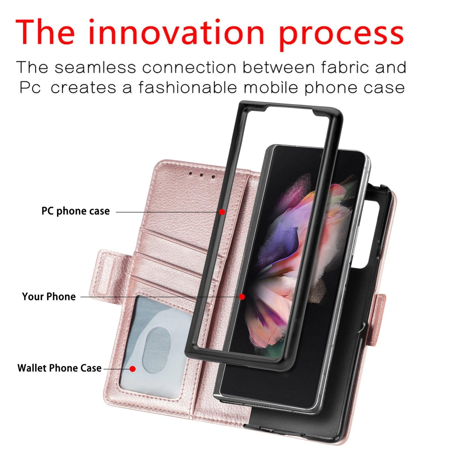 For Samsung Galaxy Z Fold4 5G Litchi Pattern Case With Pen And Card Slots - 4 - Rose Gold 13