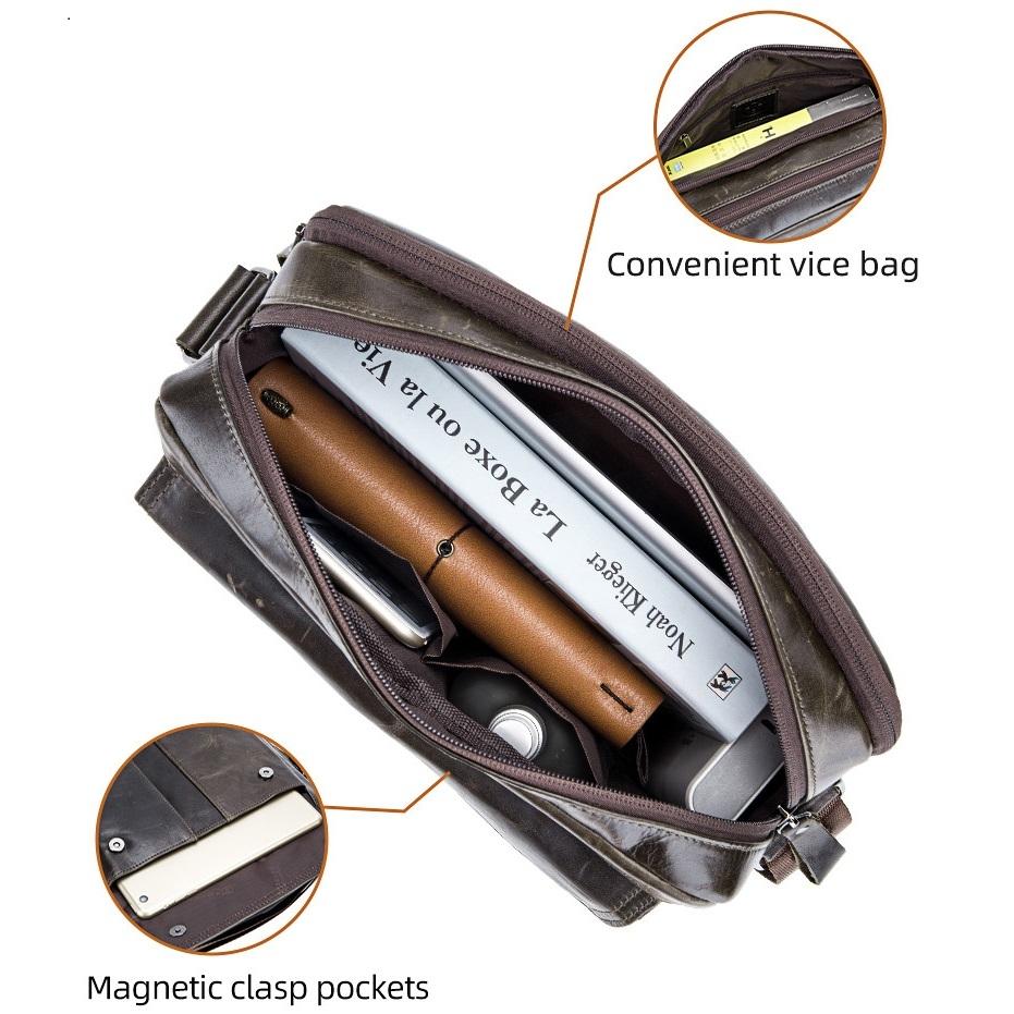 Men Leather Shoulder Bag Double Layer - Iron Blue 5