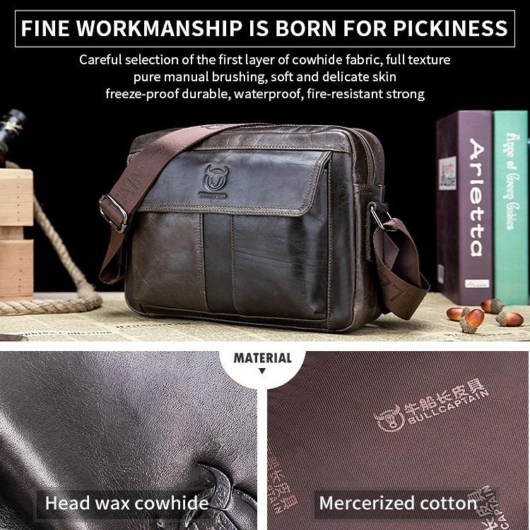 Men Leather Shoulder Bag Double Layer - Iron Blue 7