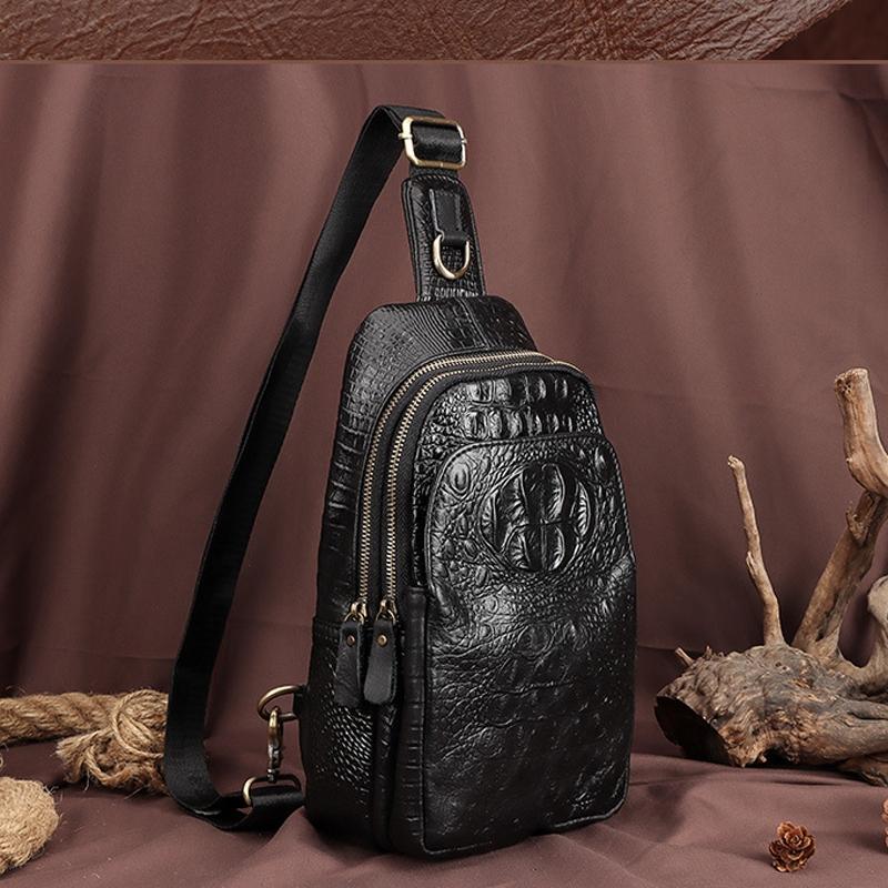 Leather Men Crossbody Bag - Black 3