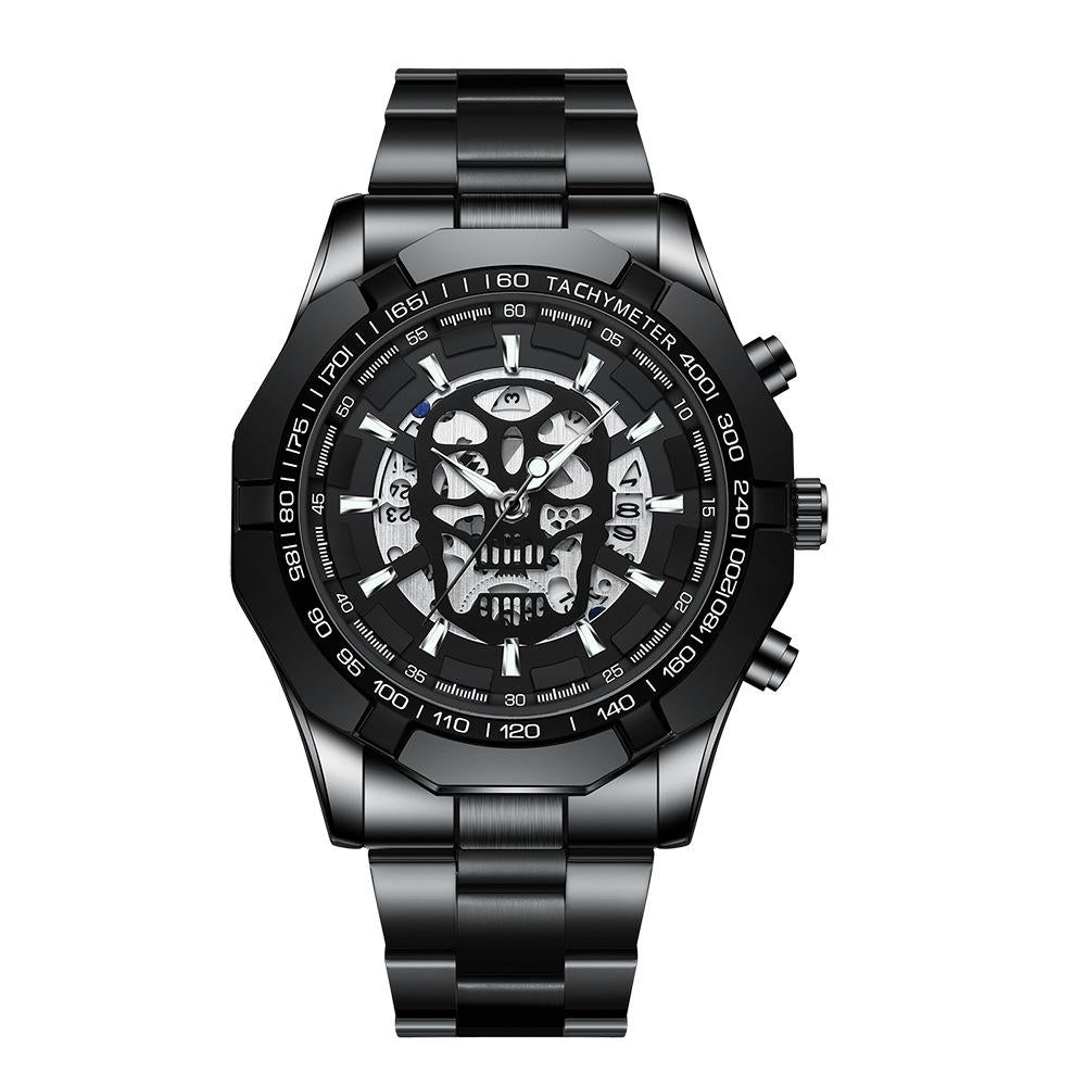 Waterproof Luminous Skeleton Watch - 30m - Black Steel Black Gold Nail 15