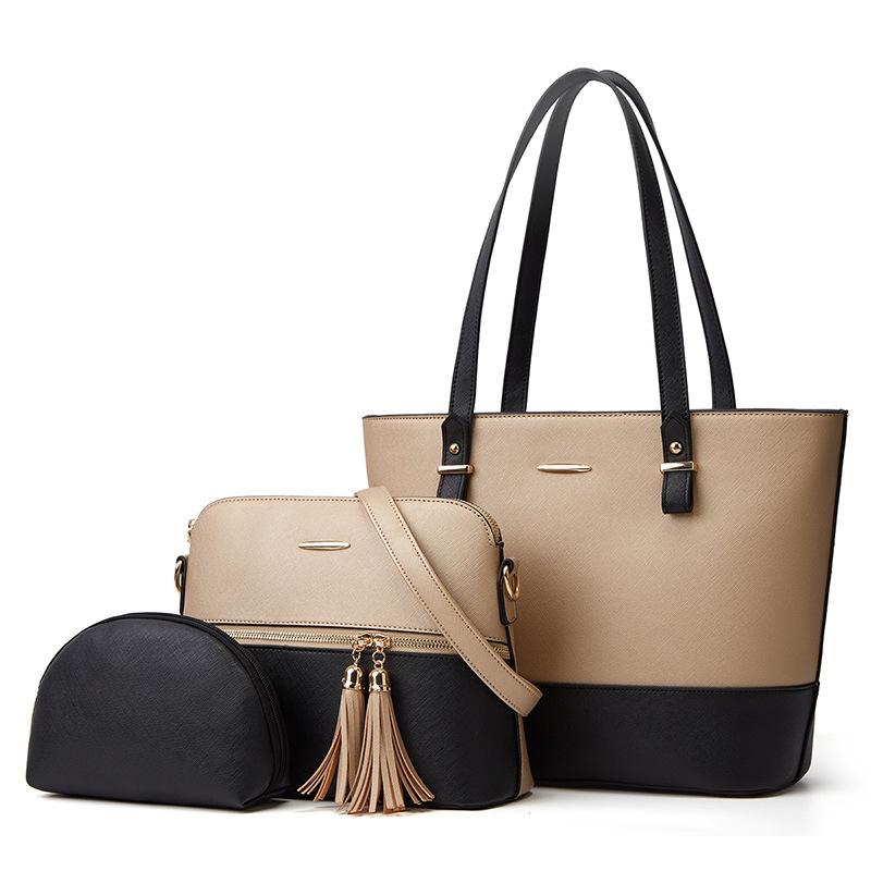Large Capacity Fashion Handbag with Diagonal Design and Letter Detail - Brown Black 14