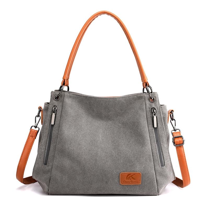 Canvas Shoulder Bag - Spacious and Stylish - Grey