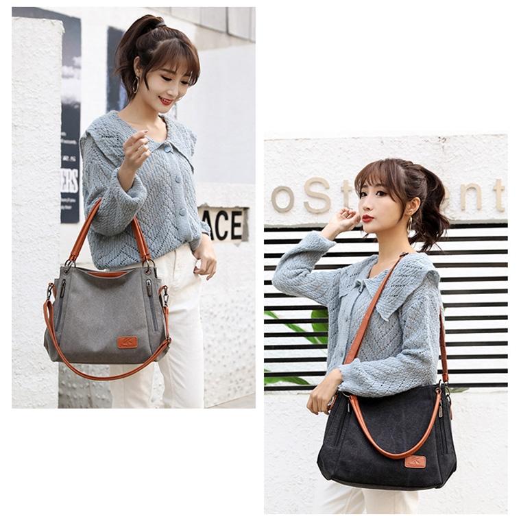 Canvas Shoulder Bag - Spacious and Stylish - Grey 7