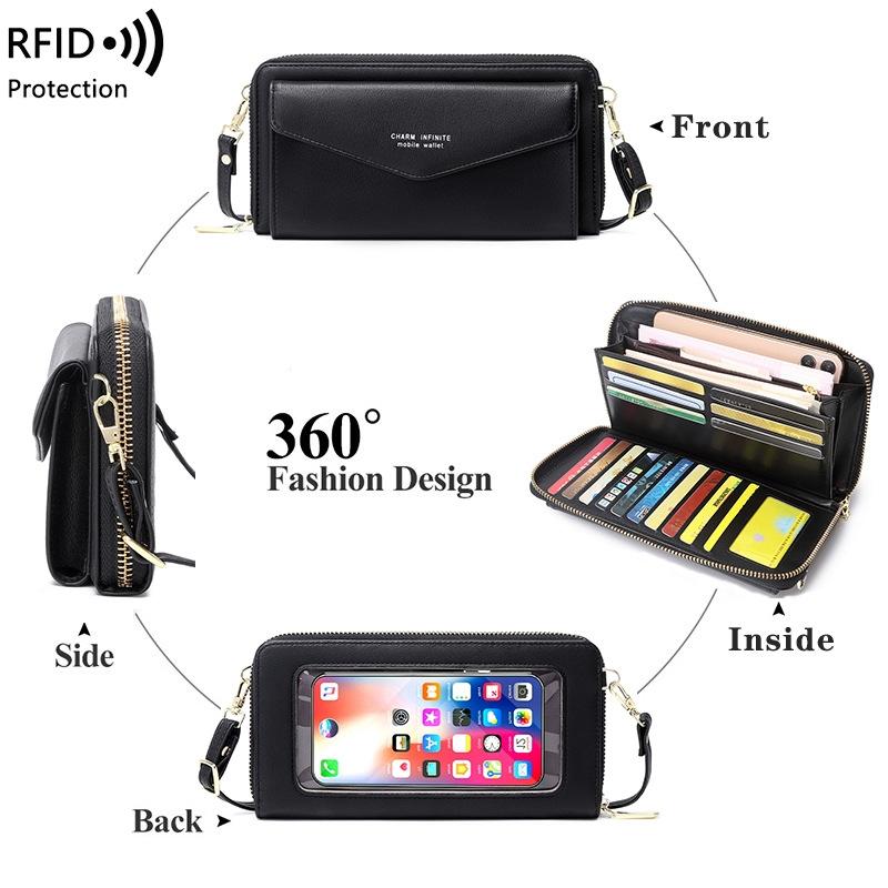 Anti Theft Rfid Cross Body Phone Bag With Touch Screen - Red Wine 4