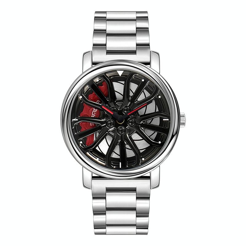 Personalized Skeleton Quartz Watch with Steel Strap for Men - Silver