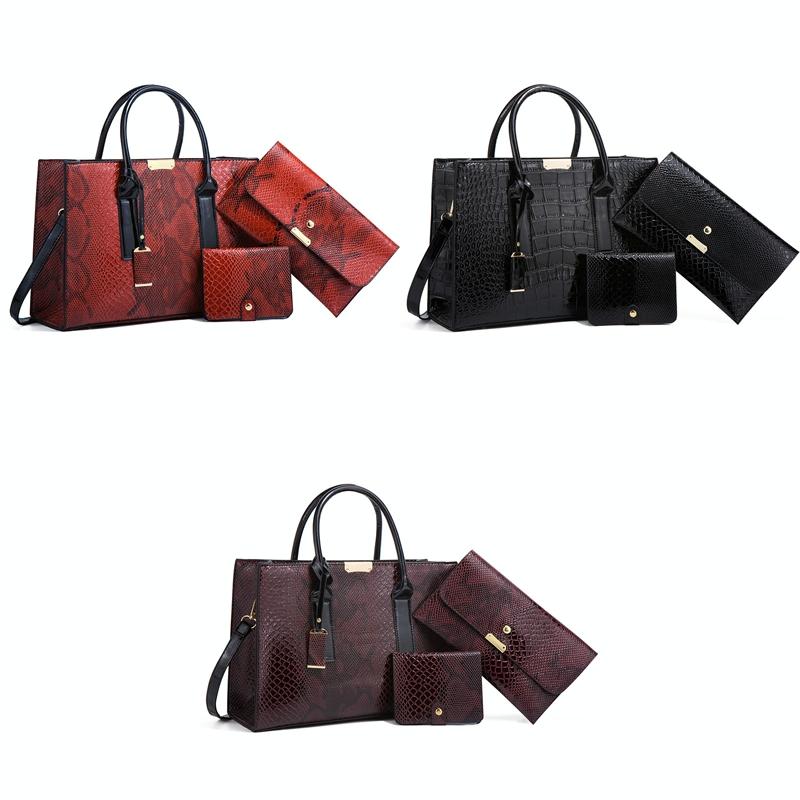 Stylish 3-in-1 Snakeskin Diagonal Handbag - Fashionable and Versatile - Brown 3