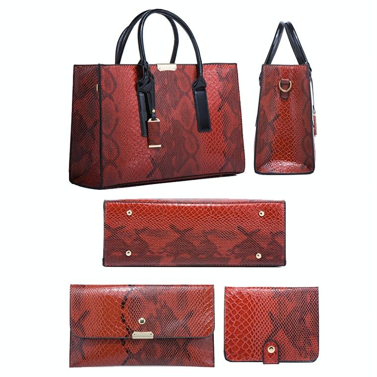 Stylish 3-in-1 Snakeskin Diagonal Handbag - Fashionable and Versatile - Brown 4