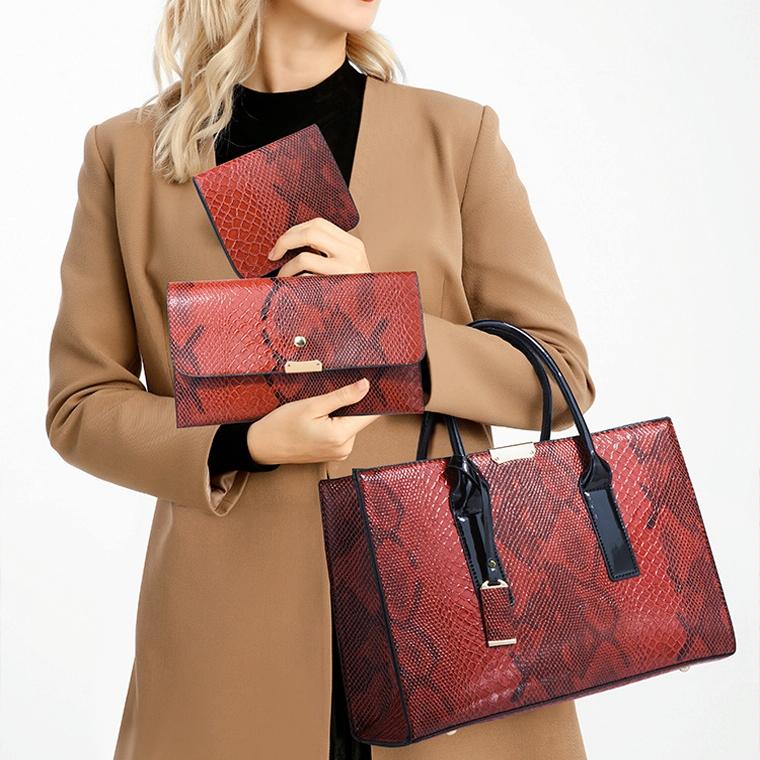 Stylish 3-in-1 Snakeskin Diagonal Handbag - Fashionable and Versatile - Brown 8