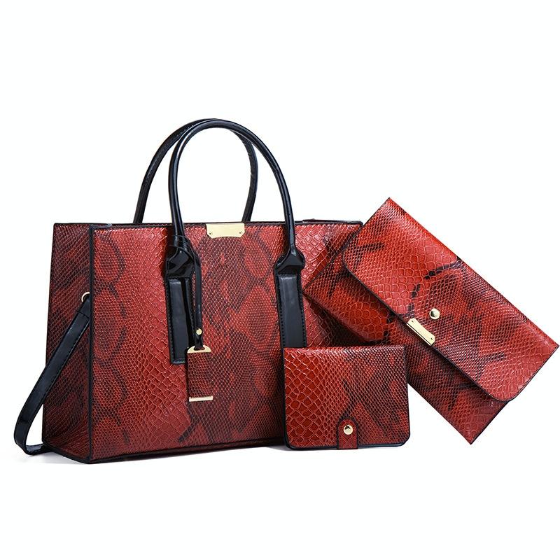 Stylish 3-in-1 Snakeskin Diagonal Handbag - Fashionable and Versatile - Brown 9