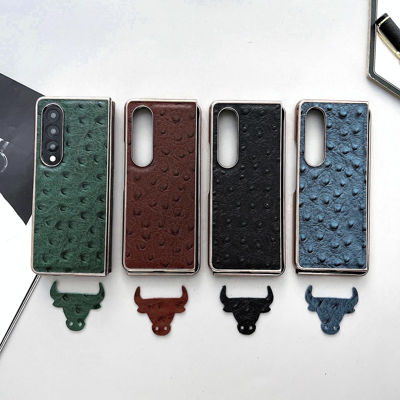 For Samsung Galaxy Z Fold4 5G Ostrich Leather Phone Case - Black 6