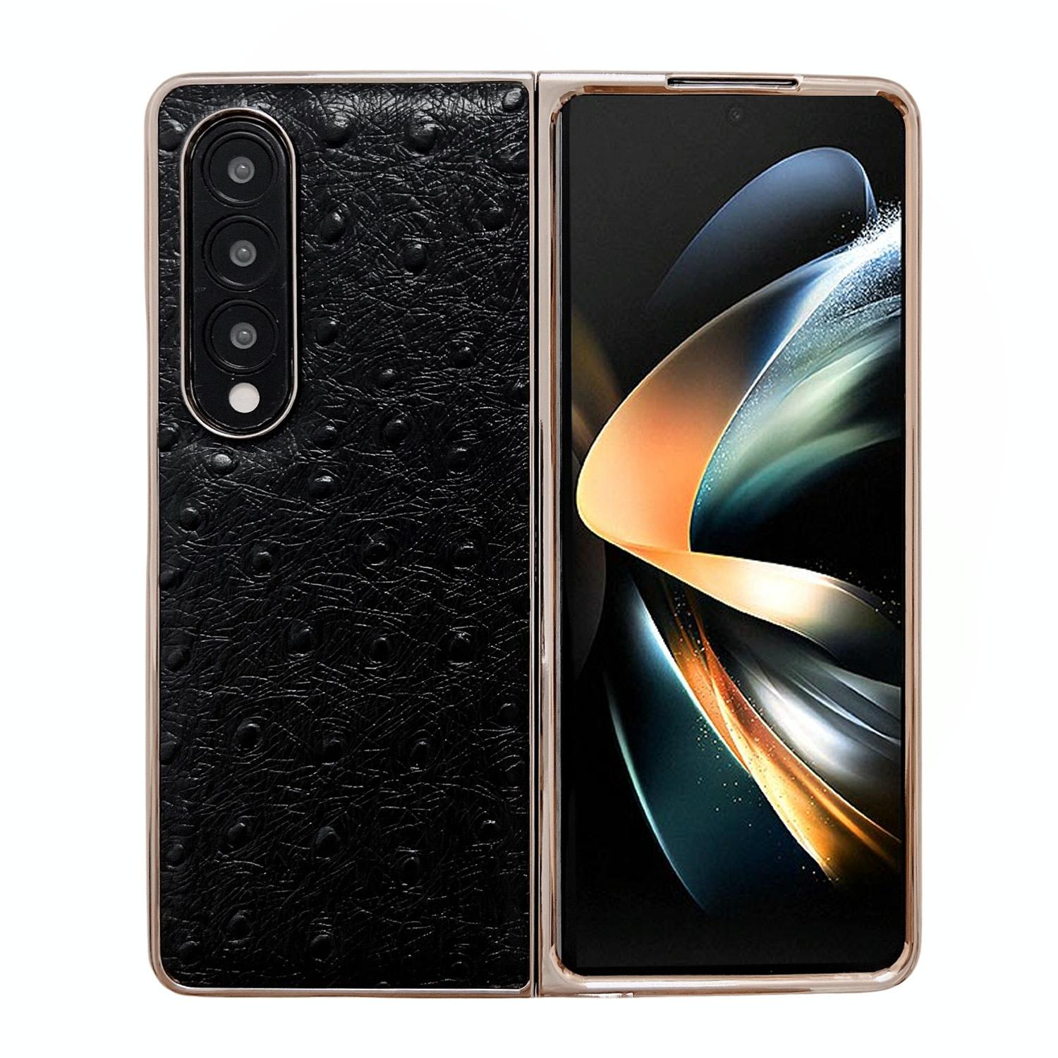 For Samsung Galaxy Z Fold4 5G Ostrich Leather Phone Case - Black 9