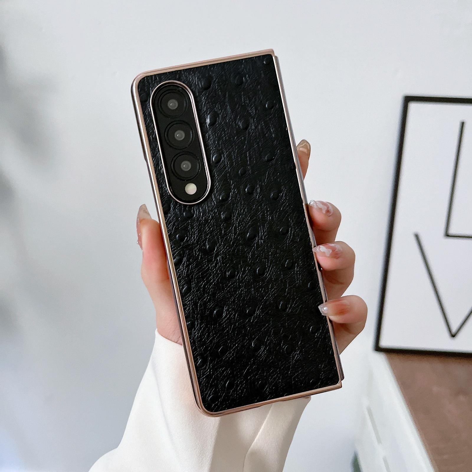 For Samsung Galaxy Z Fold4 5G Ostrich Leather Phone Case - Black 10