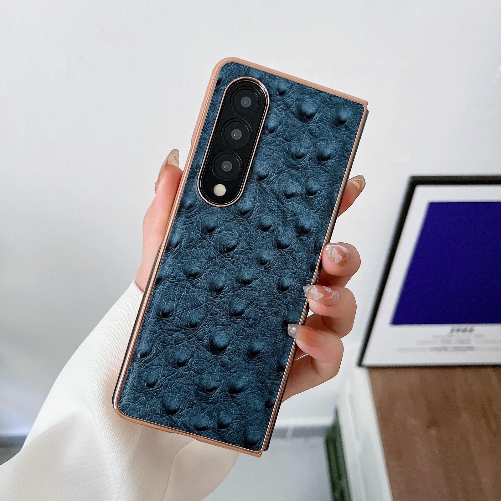 For Samsung Galaxy Z Fold4 5G Ostrich Leather Phone Case - Black 12