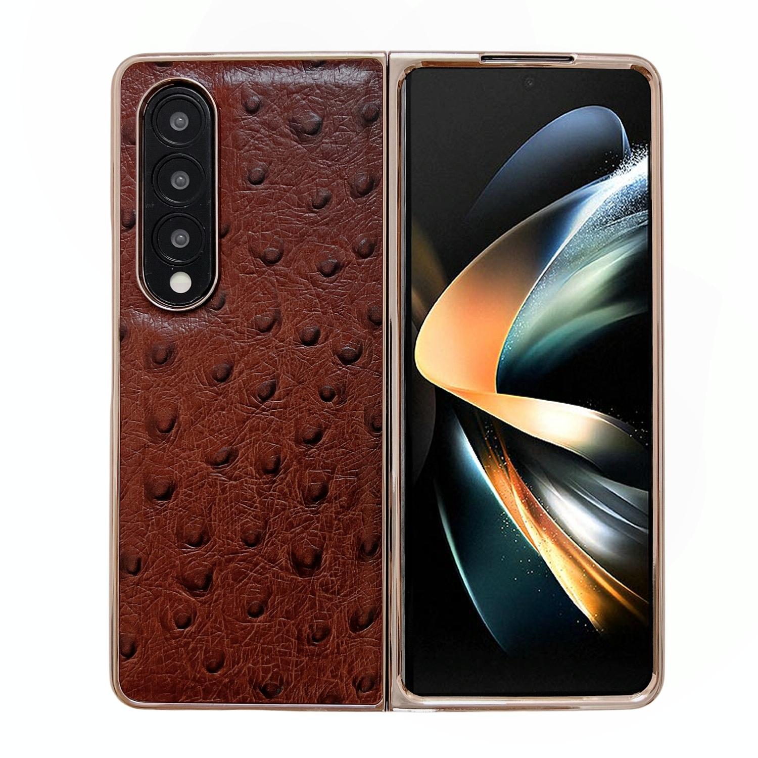 For Samsung Galaxy Z Fold4 5G Ostrich Leather Phone Case - Black 13