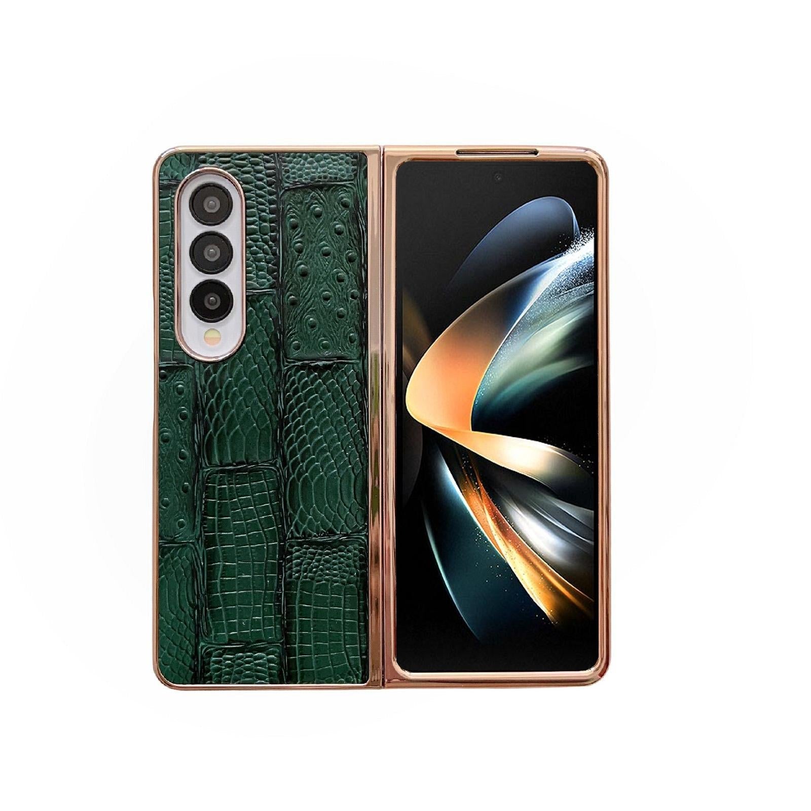For Samsung Galaxy Z Fold4 5G Leather Mahjong Phone Case - Electroplated - Black