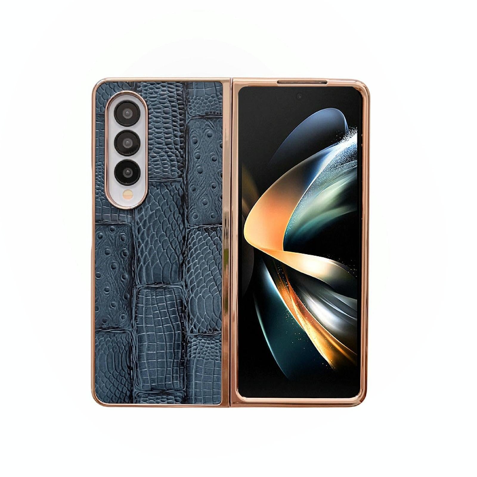 For Samsung Galaxy Z Fold4 5G Leather Mahjong Phone Case - Electroplated - Black 11