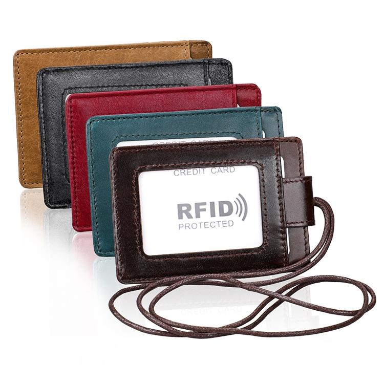 Leather Rfid Card Holder Lanyard - Compact & Secure - Coffee 9