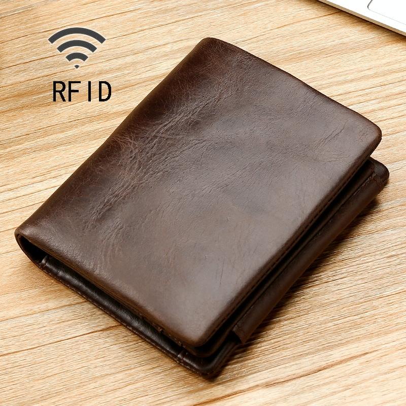 Multi-functional Oil Wax Leather Rfid Wallet - Coffee 4