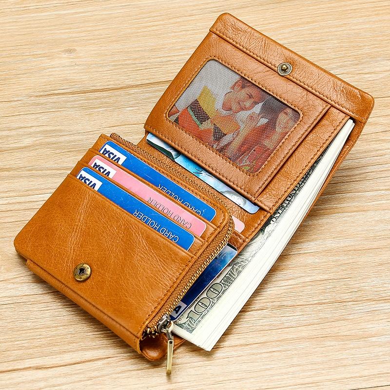 Multi-functional Oil Wax Leather Rfid Wallet - Coffee 5