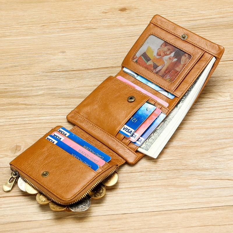 Multi-functional Oil Wax Leather Rfid Wallet - Coffee 6