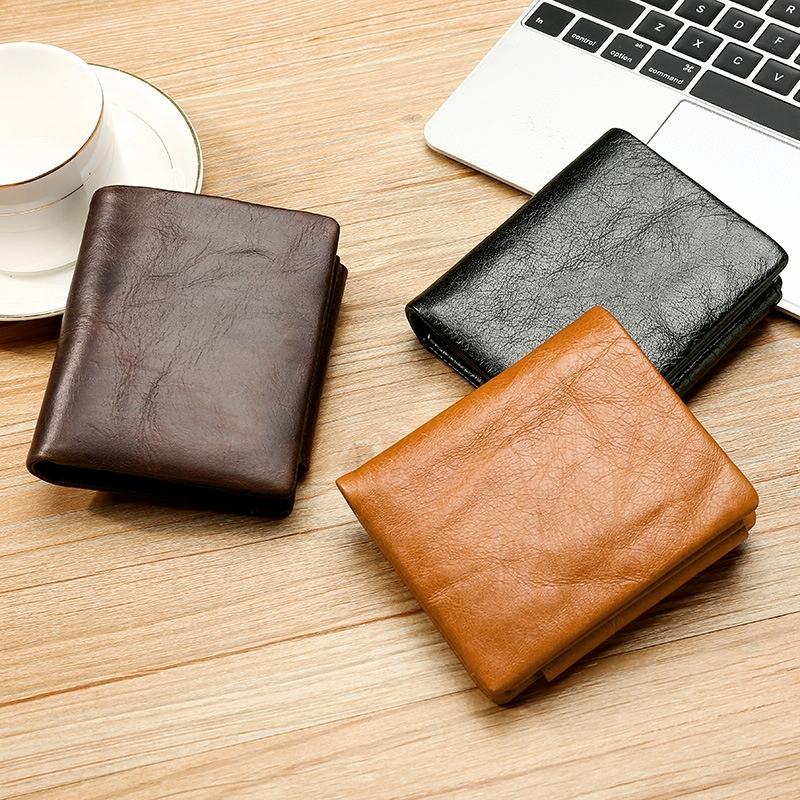 Multi-functional Oil Wax Leather Rfid Wallet - Coffee 7
