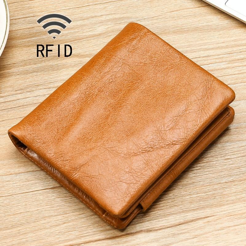 Multi-functional Oil Wax Leather Rfid Wallet - Coffee 8