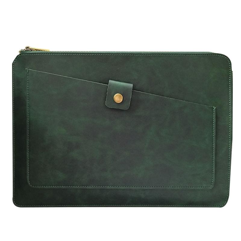 Premium Leather Business Laptop / Tablet Zipper Bag - Universal Fit - Coffee 12