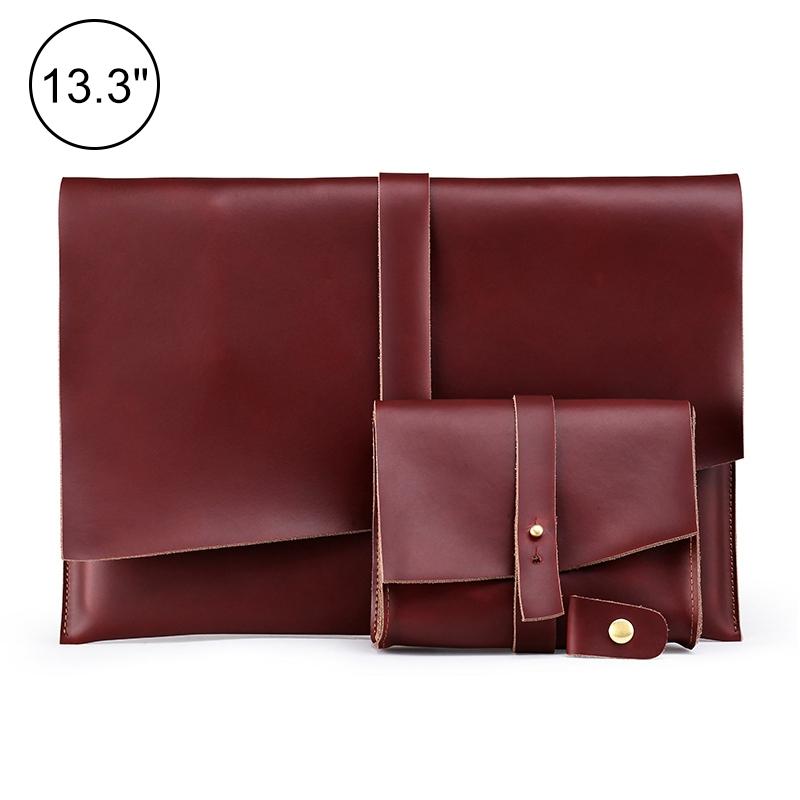 13 Laptop / Tablet Bag - Genuine Leather - Universal - Cable Winder - Business Power Adapter - Coffee 13