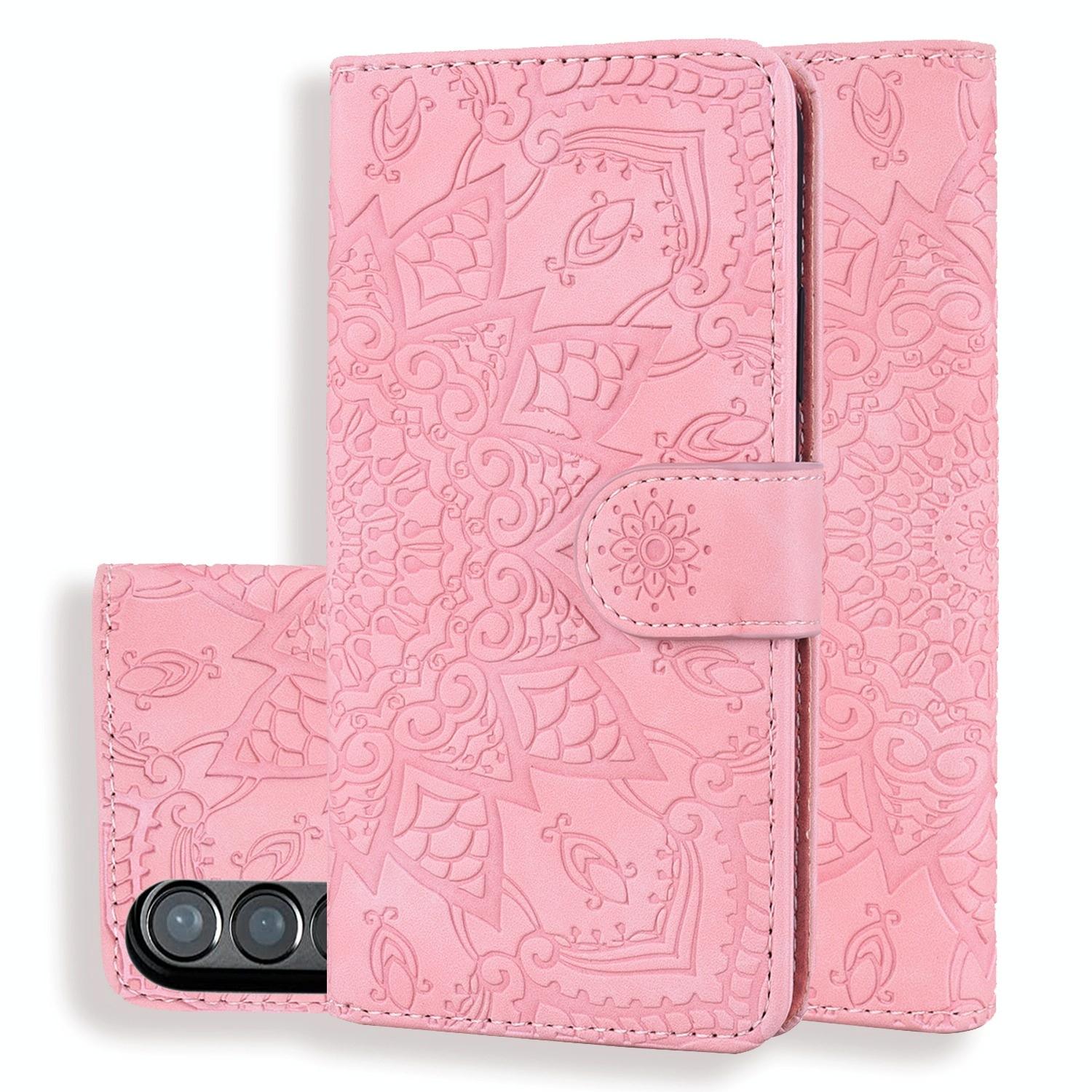 For Samsung Galaxy Z Fold4 5G Dual Fold Mandala Leather Case - Embossed Design - Pink 13