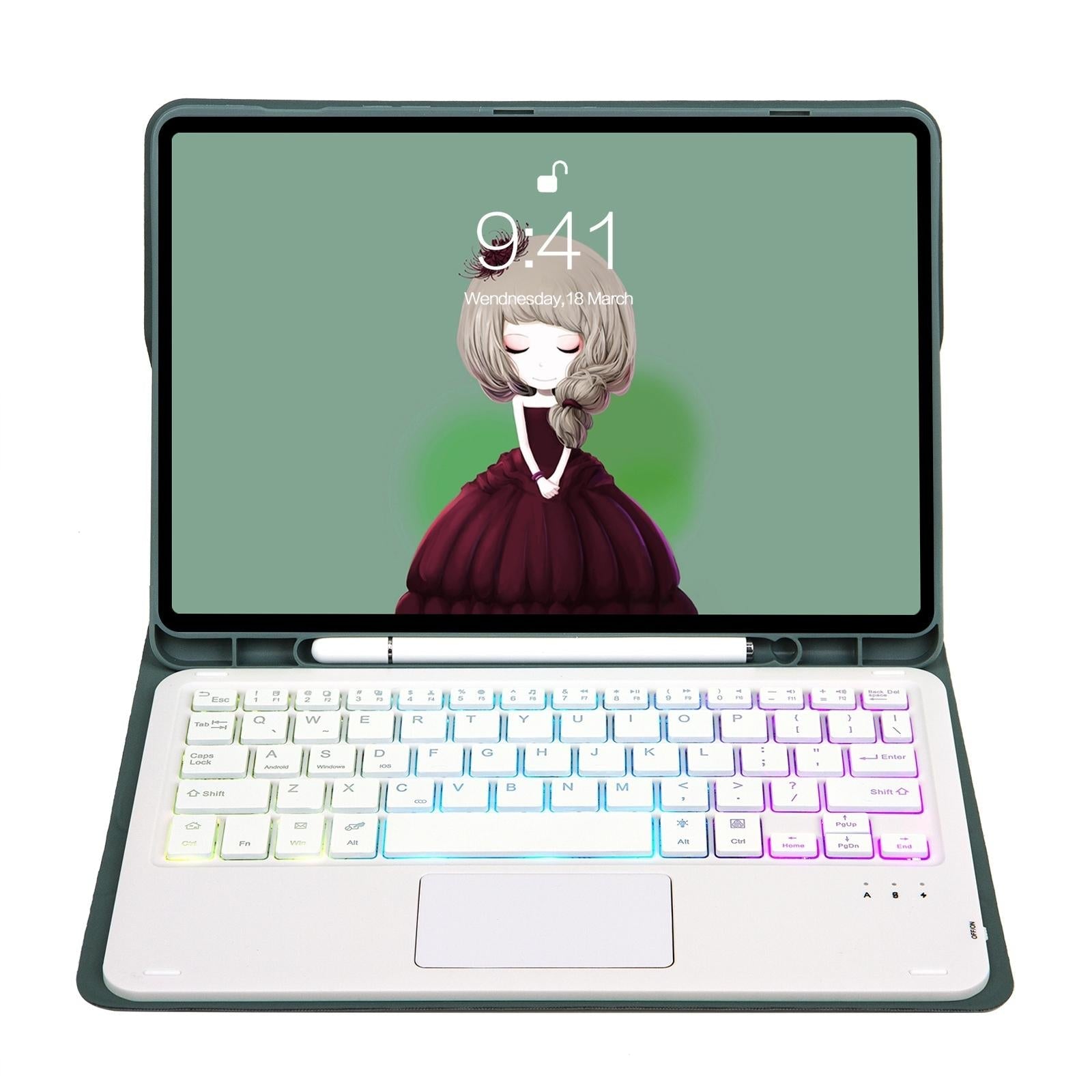 Bluetooth Keyboard Leather Tablet Case For Ipad 10.2 / 10.5 / Air 2019 With Touch Pad & Backlight - Dark Green 13