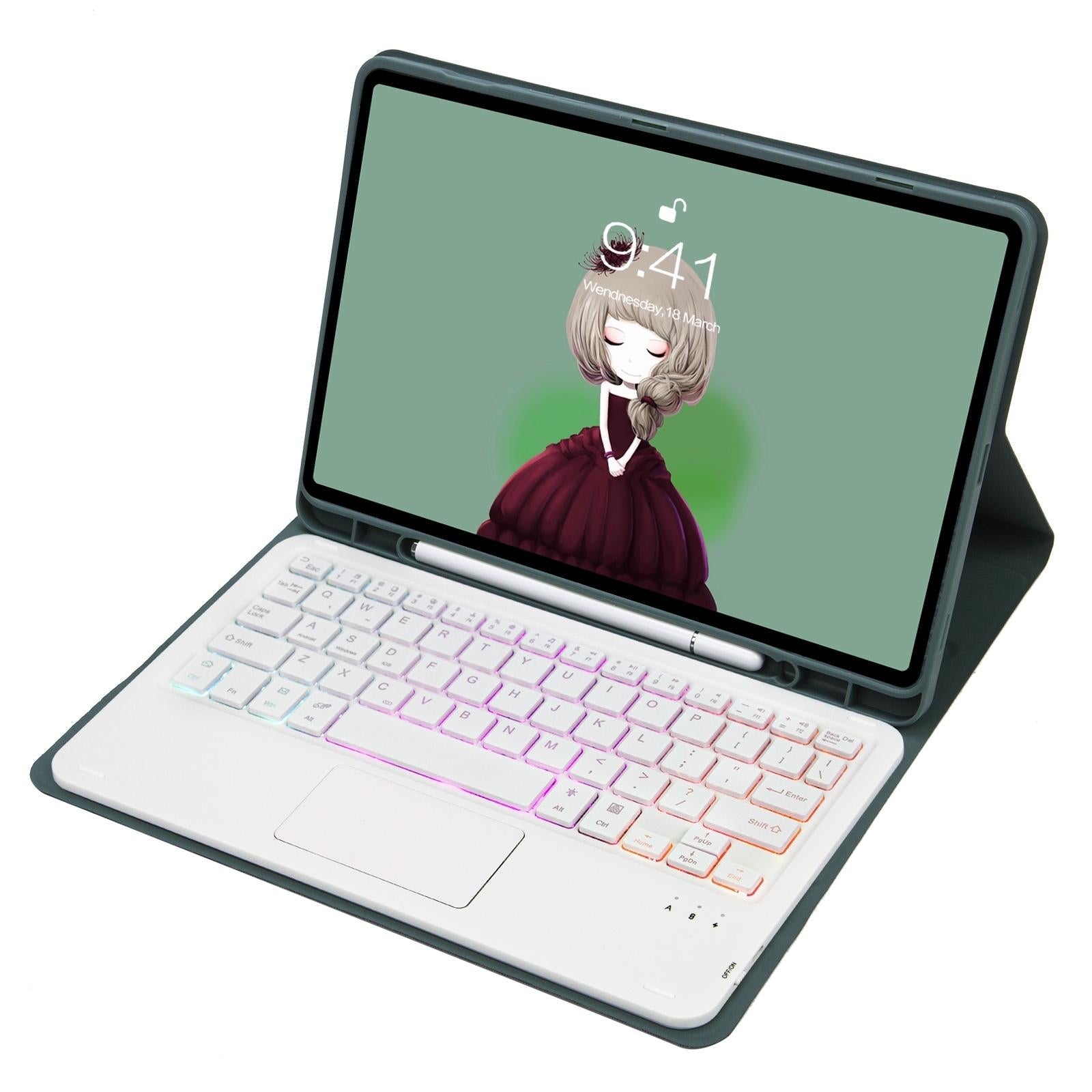 Bluetooth Keyboard Leather Tablet Case For Ipad 10.2 / 10.5 / Air 2019 With Touch Pad & Backlight - Dark Green 14