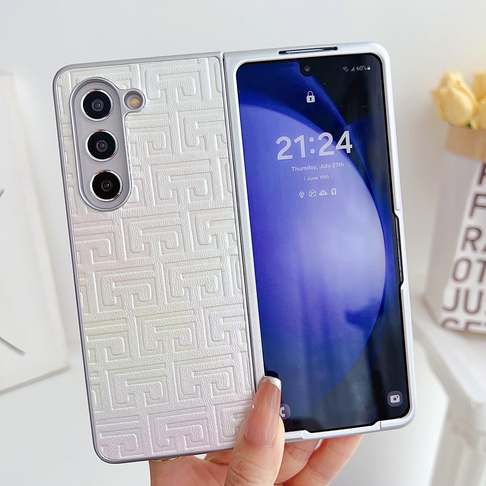 For Samsung Galaxy Z Fold4 5G Geometric Gradient Leather Phone Case - Pearlescent Finish - Silver 3