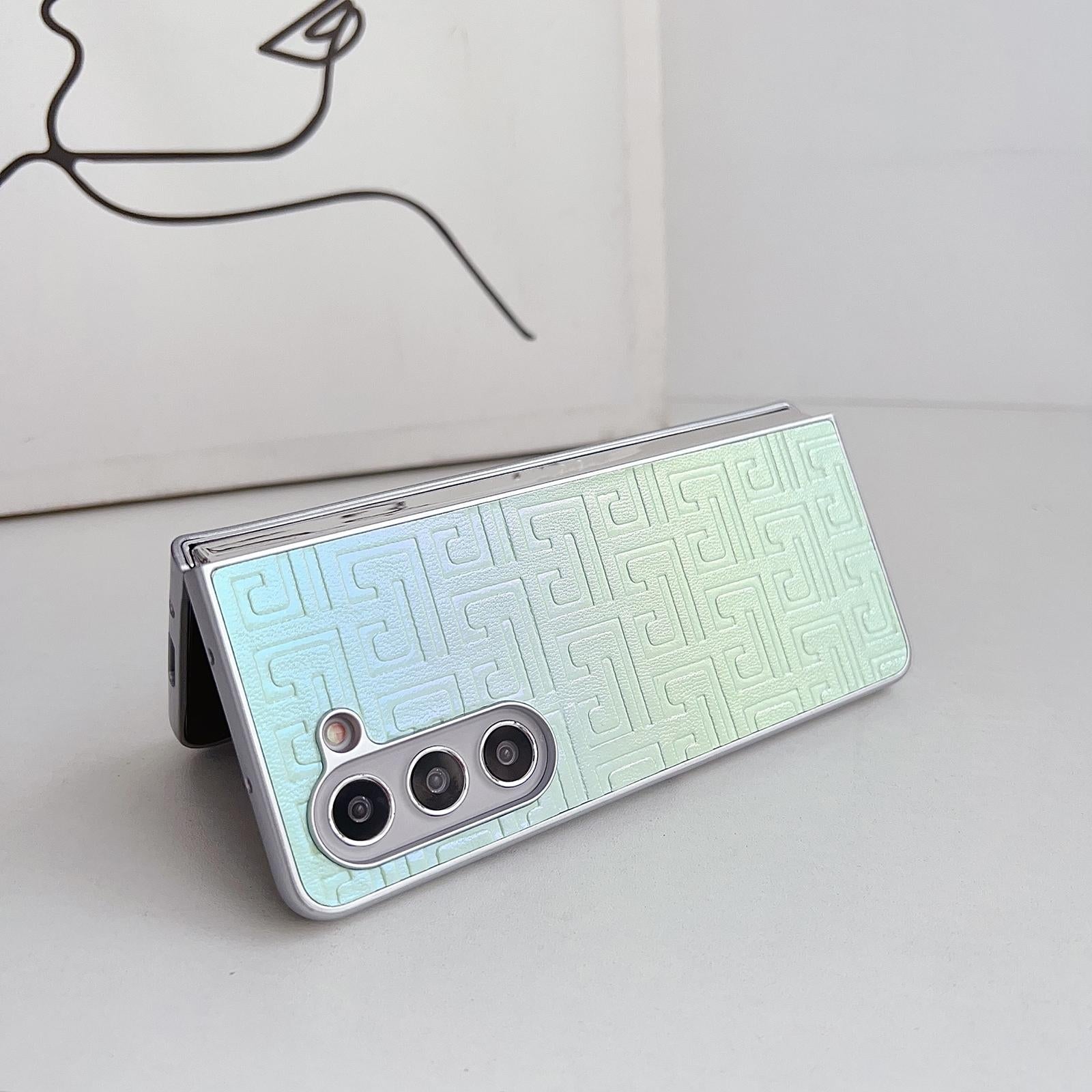 For Samsung Galaxy Z Fold4 5G Geometric Gradient Leather Phone Case - Pearlescent Finish - Silver 6
