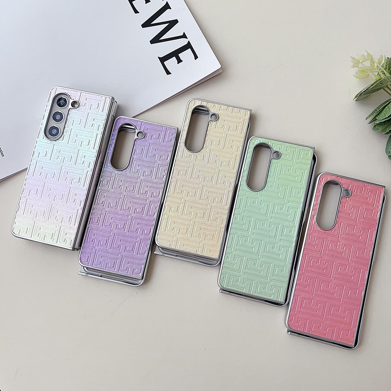 For Samsung Galaxy Z Fold4 5G Geometric Gradient Leather Phone Case - Pearlescent Finish - Silver 7