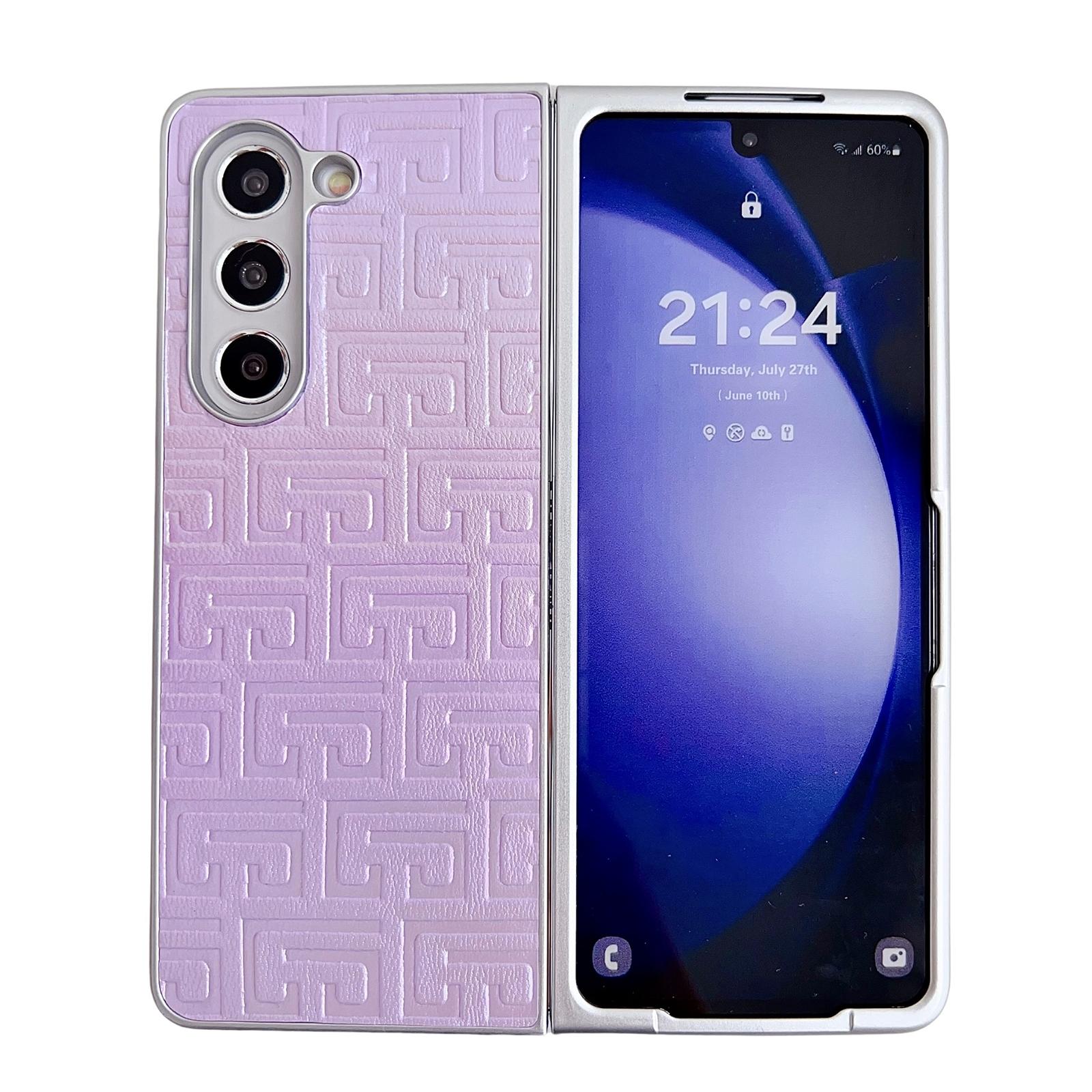For Samsung Galaxy Z Fold4 5G Geometric Gradient Leather Phone Case - Pearlescent Finish - Silver 8