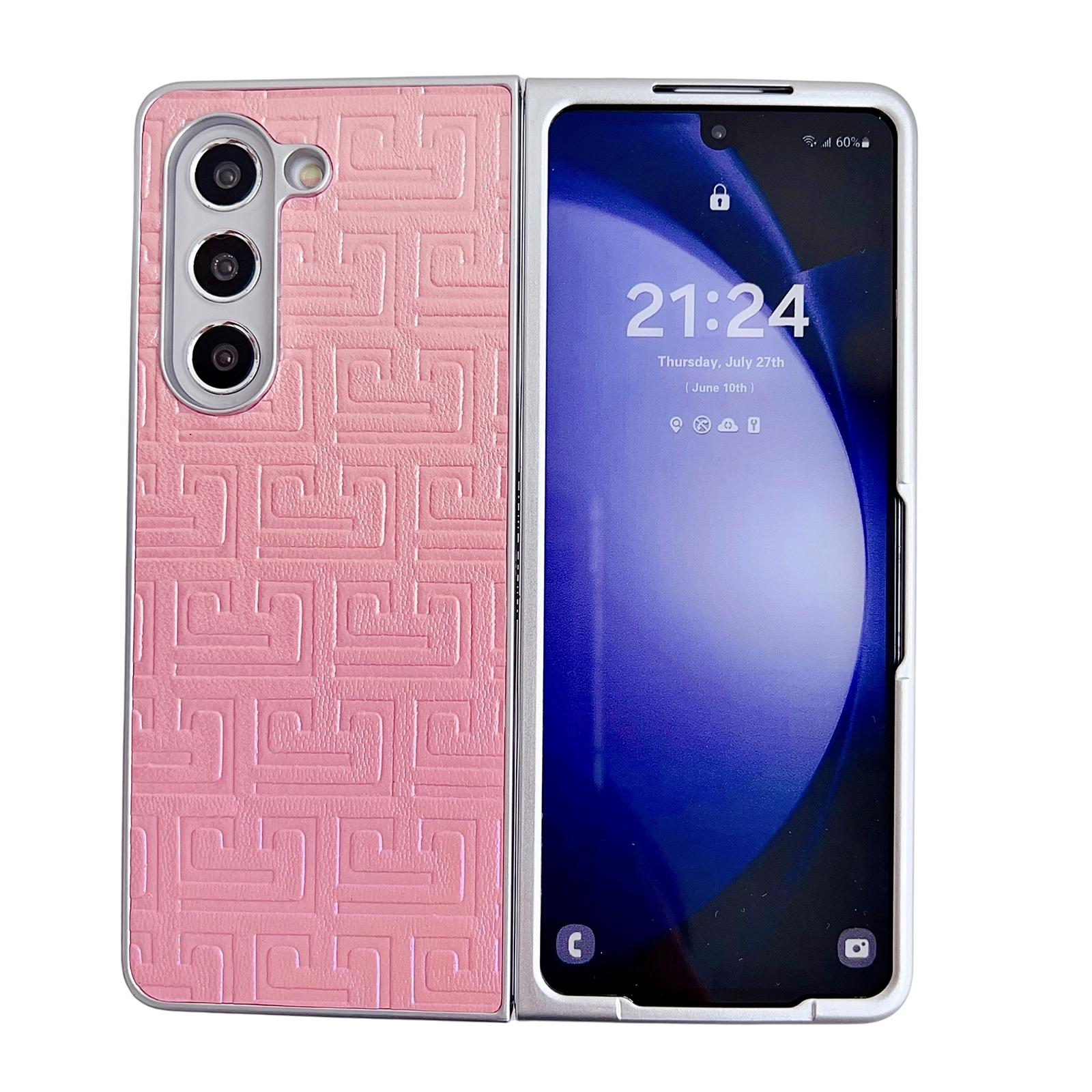 For Samsung Galaxy Z Fold4 5G Geometric Gradient Leather Phone Case - Pearlescent Finish - Silver 14