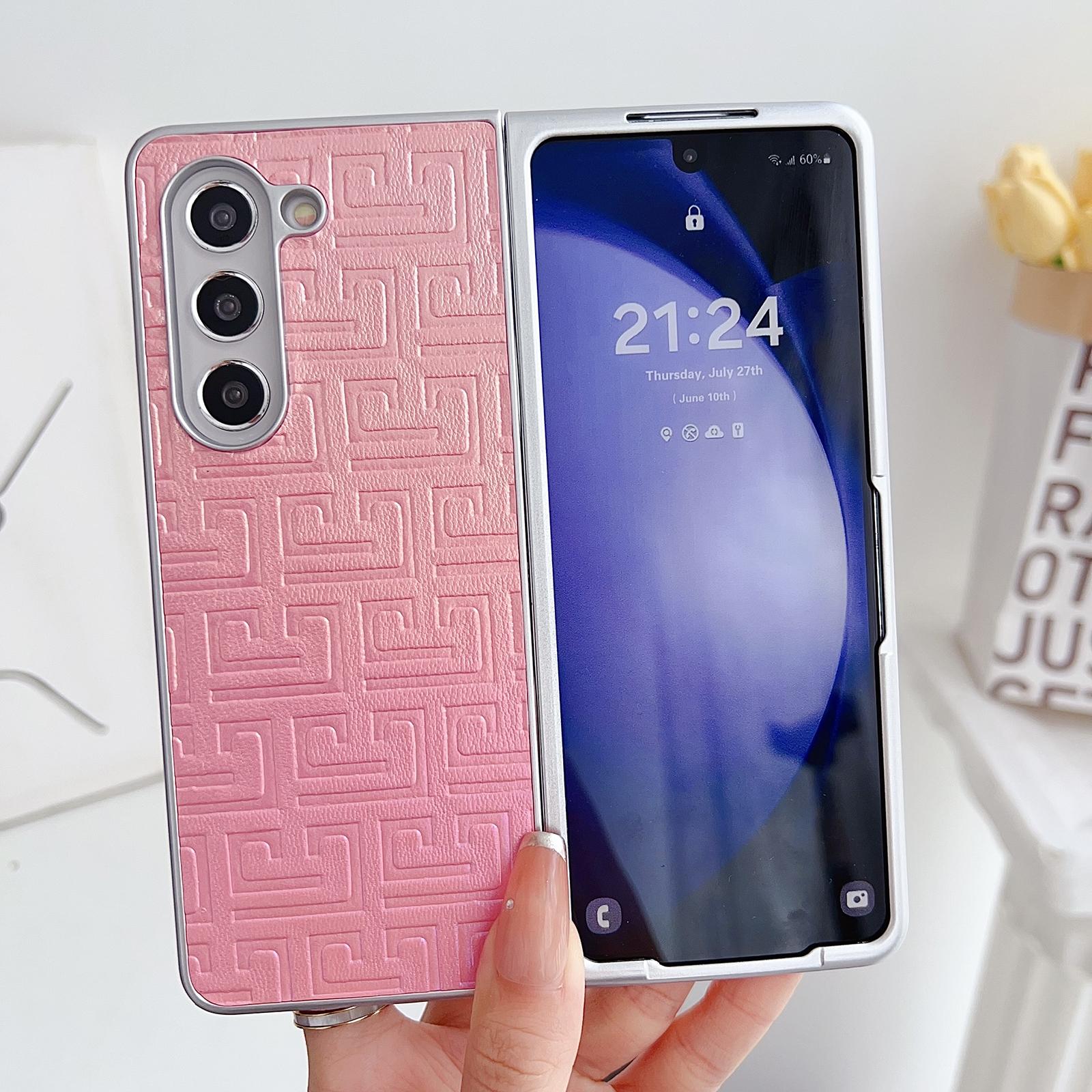 For Samsung Galaxy Z Fold4 5G Geometric Gradient Leather Phone Case - Pearlescent Finish - Silver 15