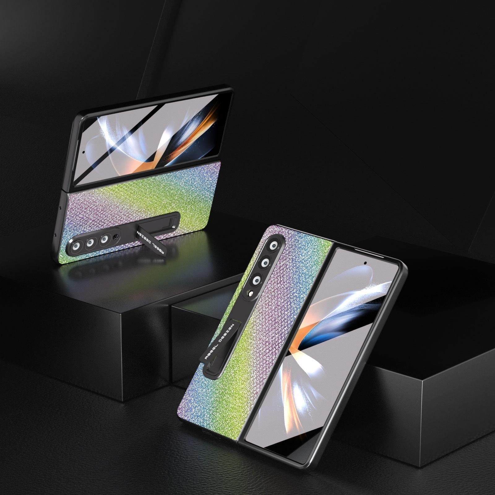 For Samsung Galaxy Z Fold4 5G Diamond Edge Case With Holder - Silver 4