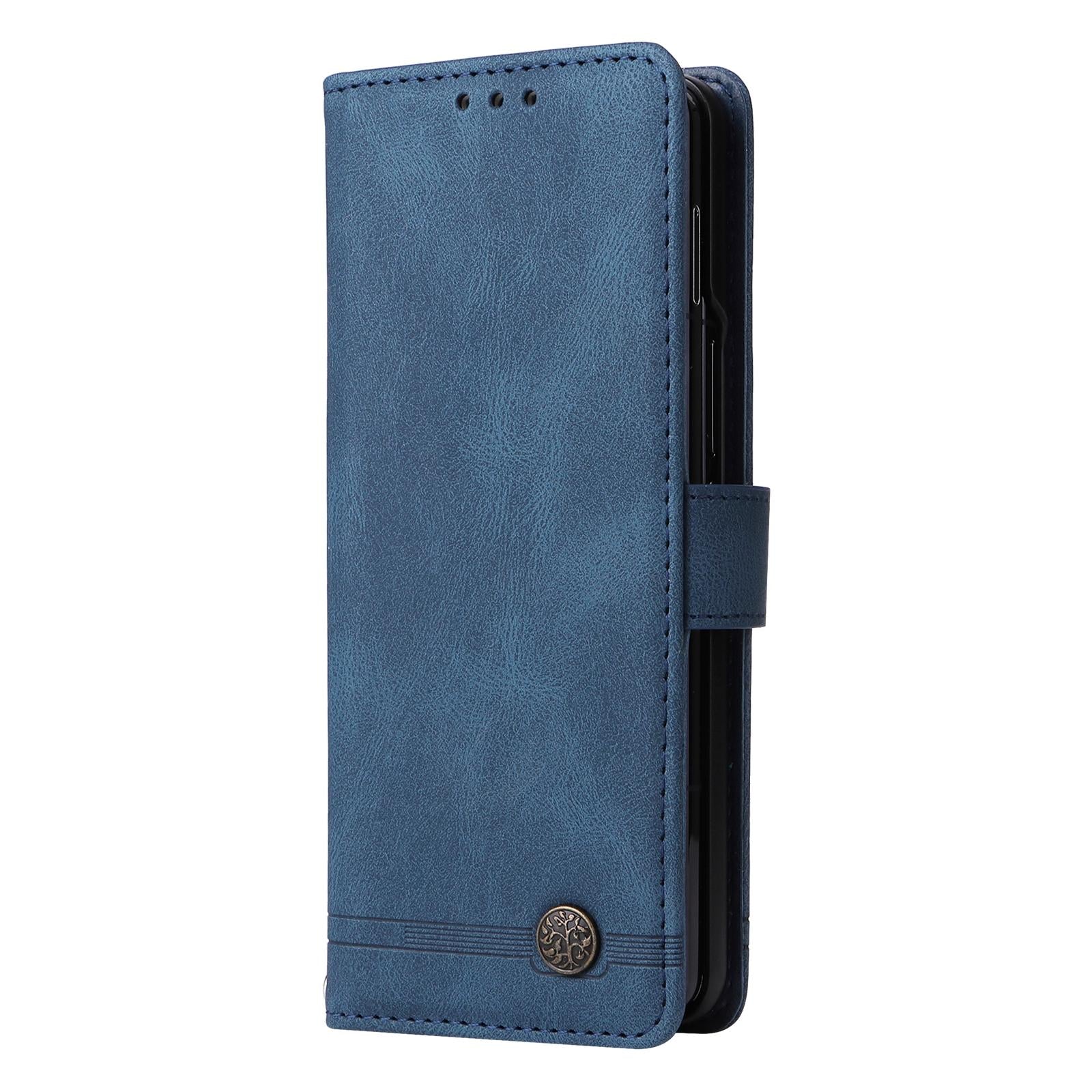 For Samsung Galaxy Z Fold4 5G Metal Button Leather Case - Tree Design - Brown 3