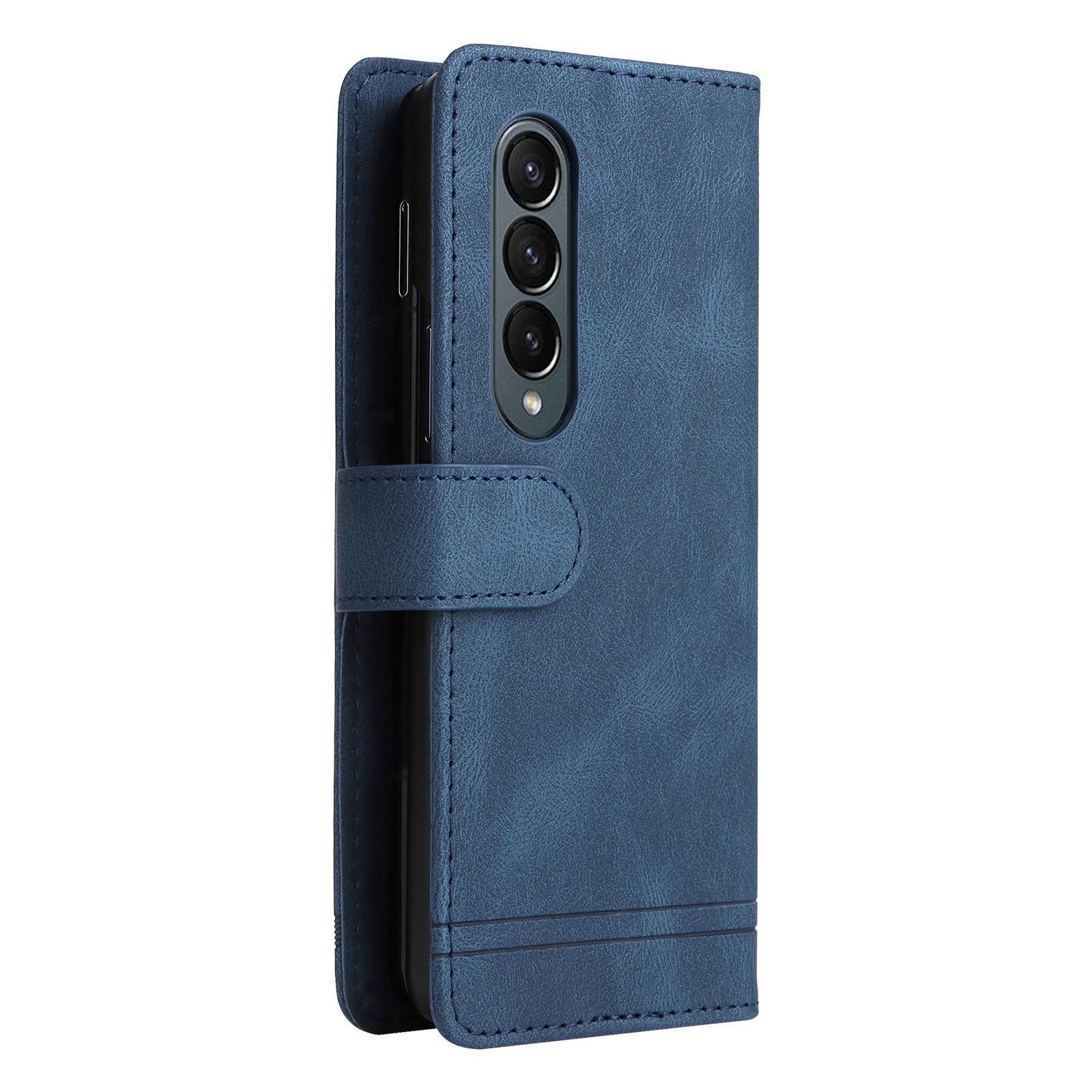 For Samsung Galaxy Z Fold4 5G Metal Button Leather Case - Tree Design - Brown 4