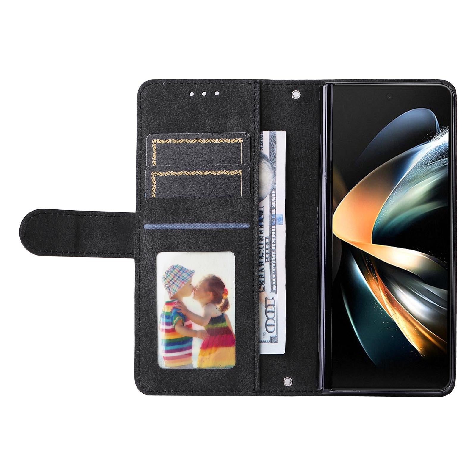 For Samsung Galaxy Z Fold4 5G Metal Button Leather Case - Tree Design - Brown 11