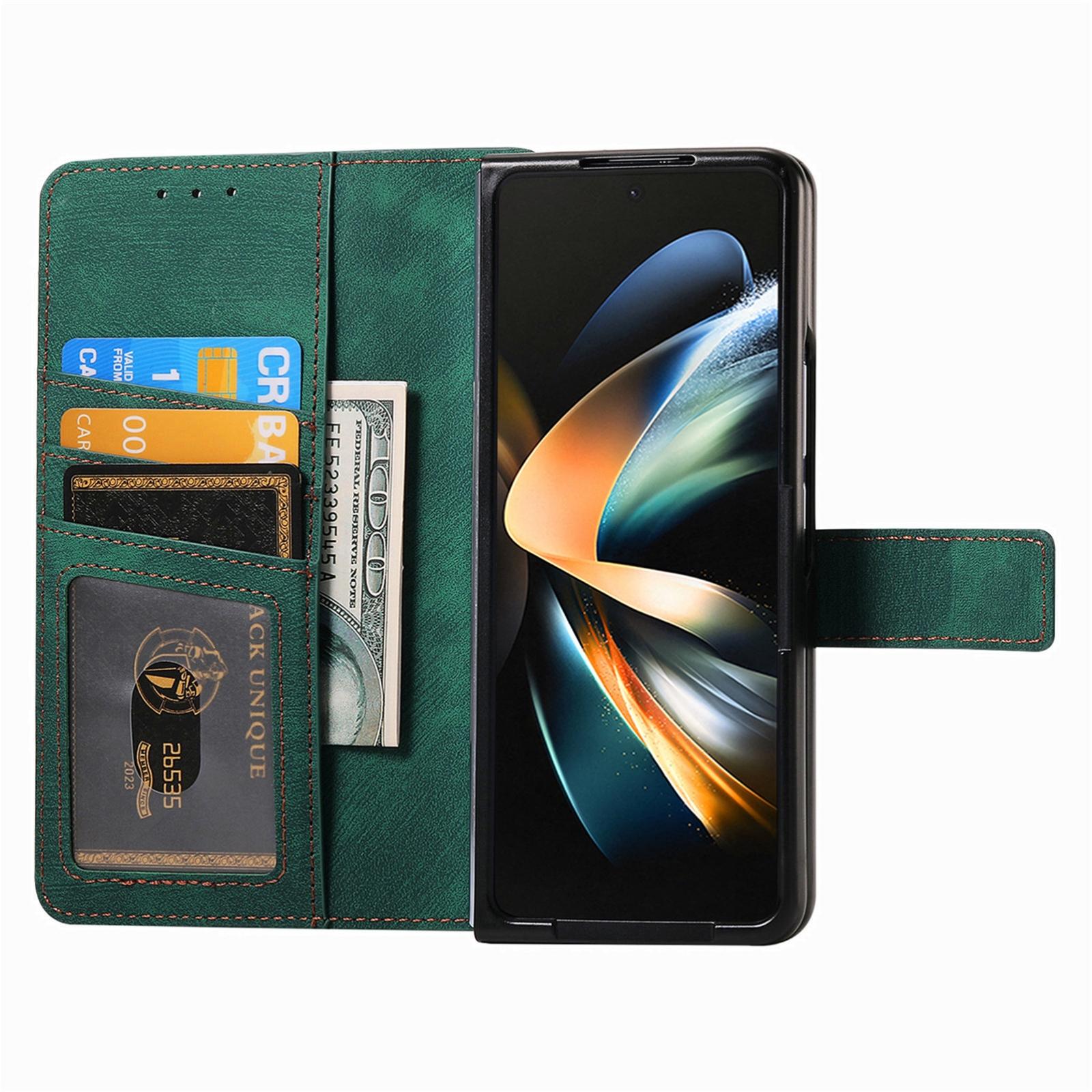 For Samsung Galaxy Z Fold4 5G Vintage Magnetic Wallet Case - Zipper Closure - Green 5