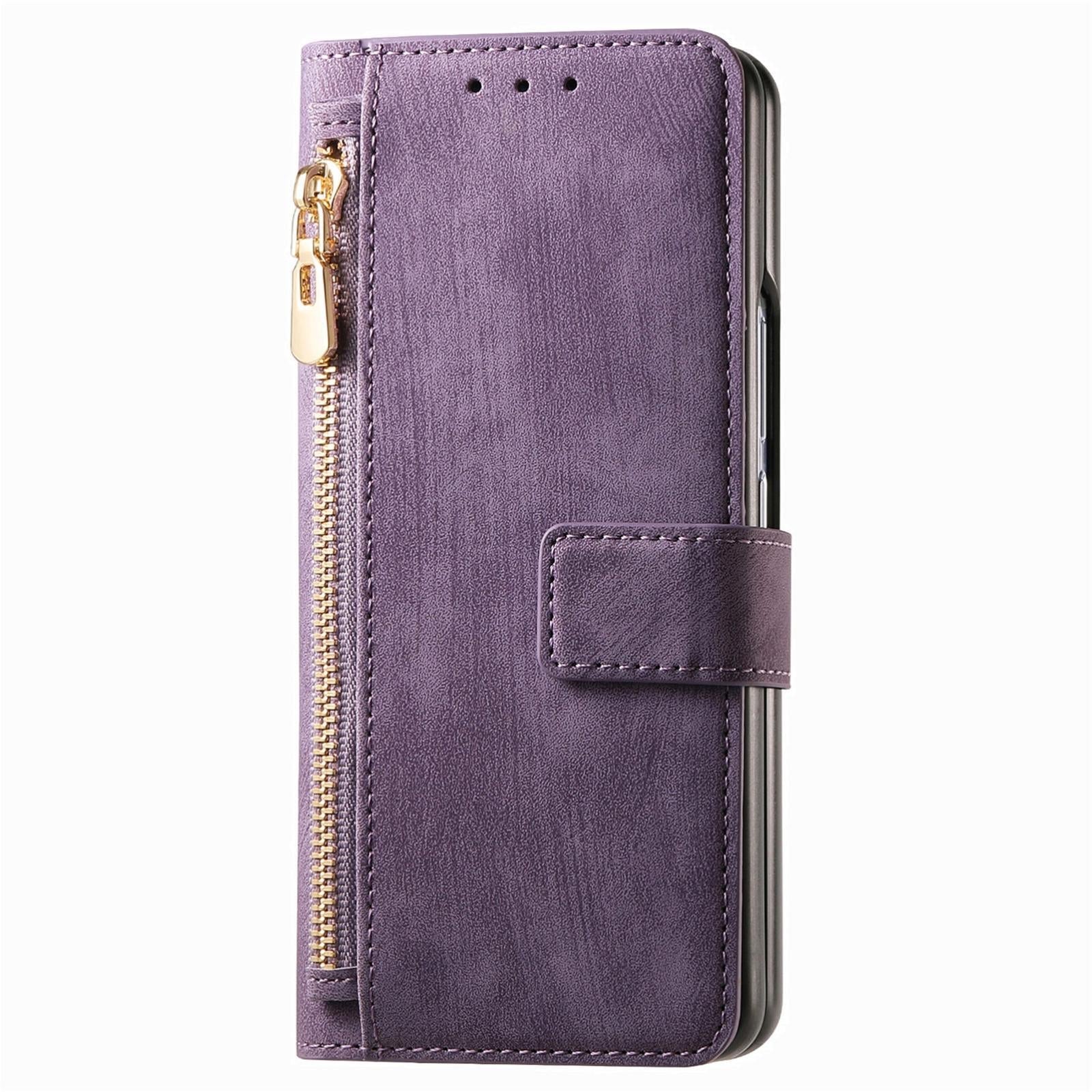 For Samsung Galaxy Z Fold4 5G Vintage Magnetic Wallet Case - Zipper Closure - Green 11