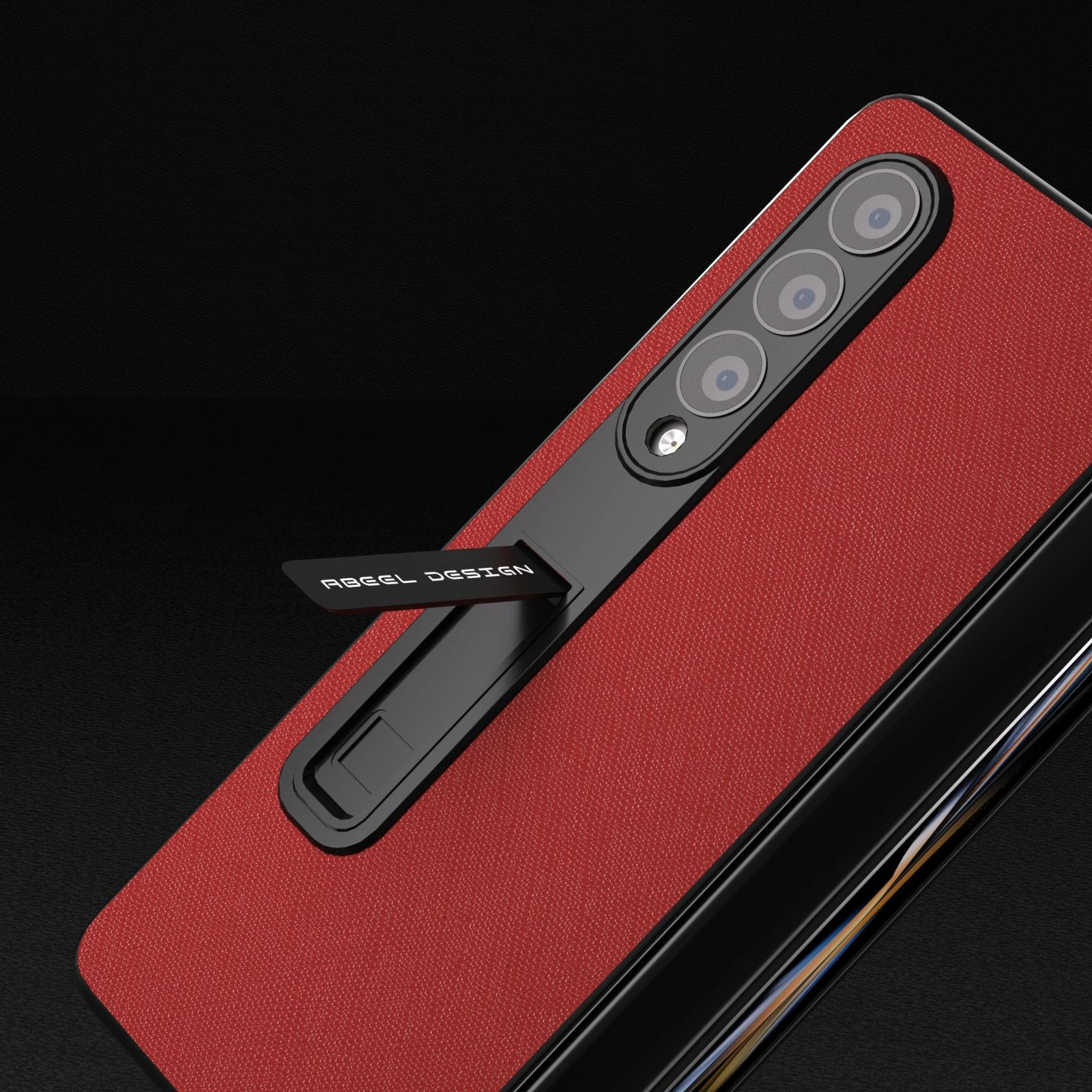 For Samsung Galaxy Z Fold4 5G Cross Texture Leather Phone Case With Holder - Red 10