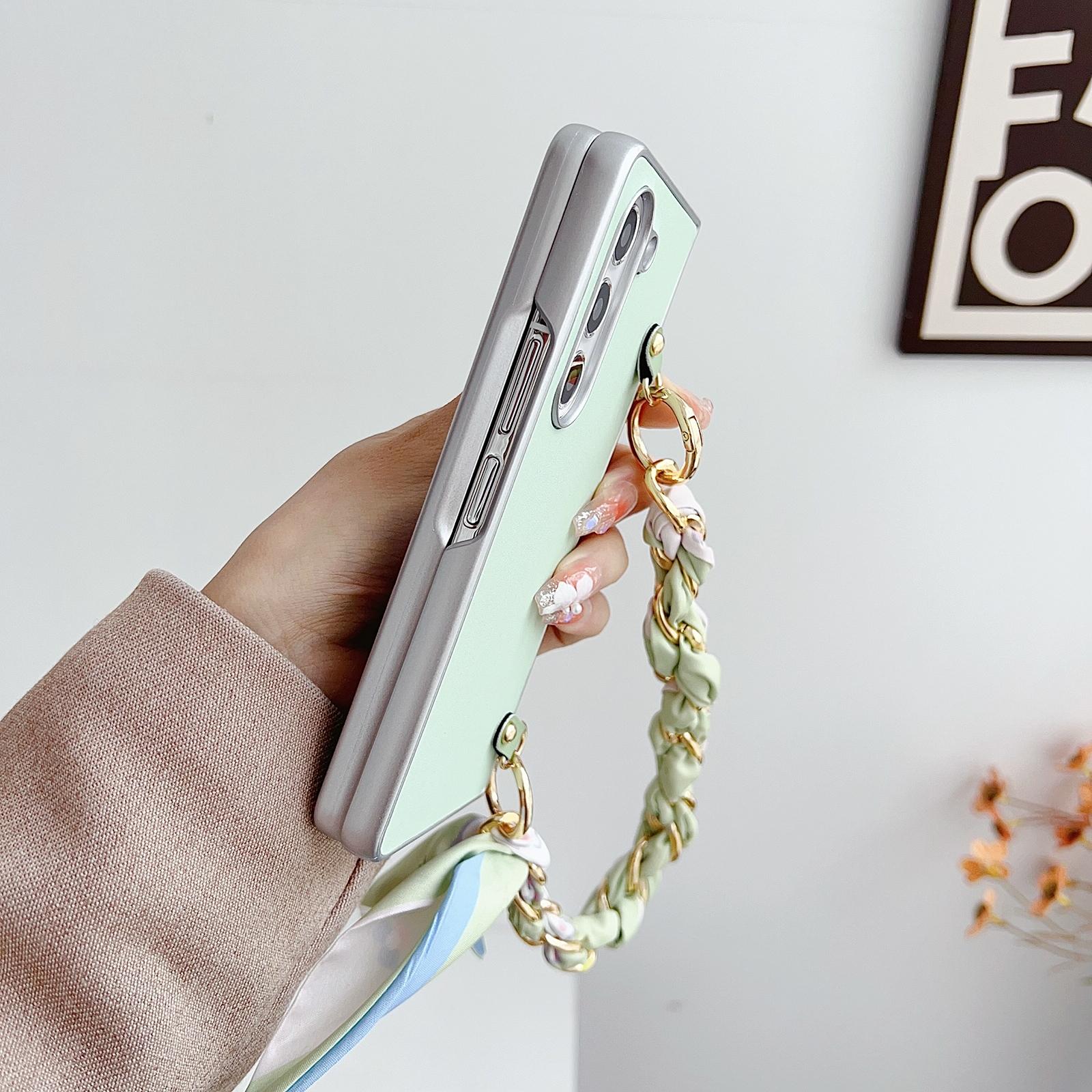 For Samsung Galaxy Z Fold4 5G Leather Phone Case With Metallic Paint And Scarf Bracelet - Purple 4