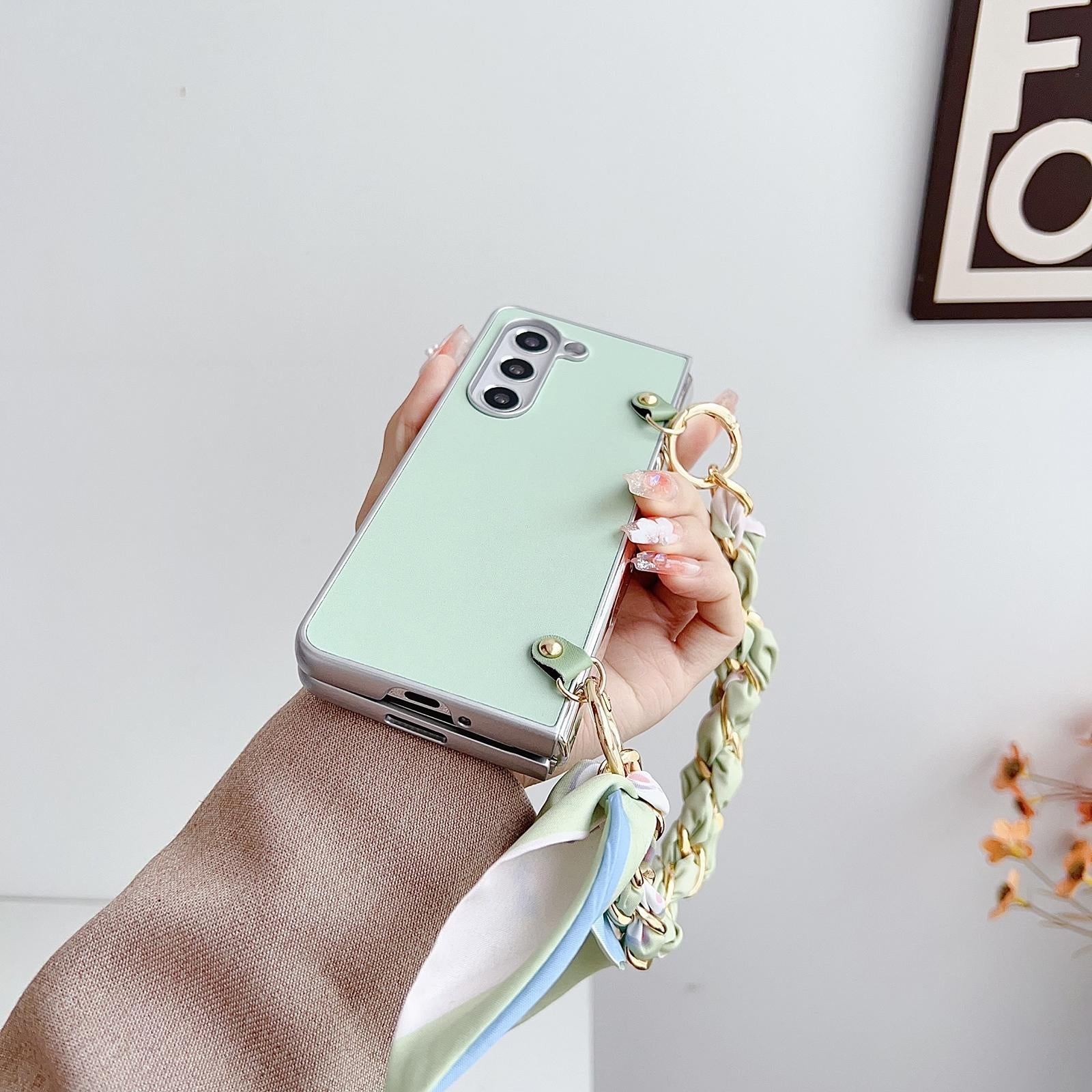 For Samsung Galaxy Z Fold4 5G Leather Phone Case With Metallic Paint And Scarf Bracelet - Purple 11