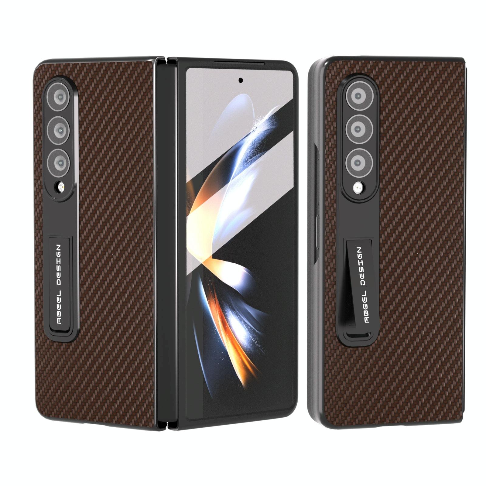 For Samsung Galaxy Z Fold4 5G Carbon Fiber Phone Case With Holder - Dark Blue 11