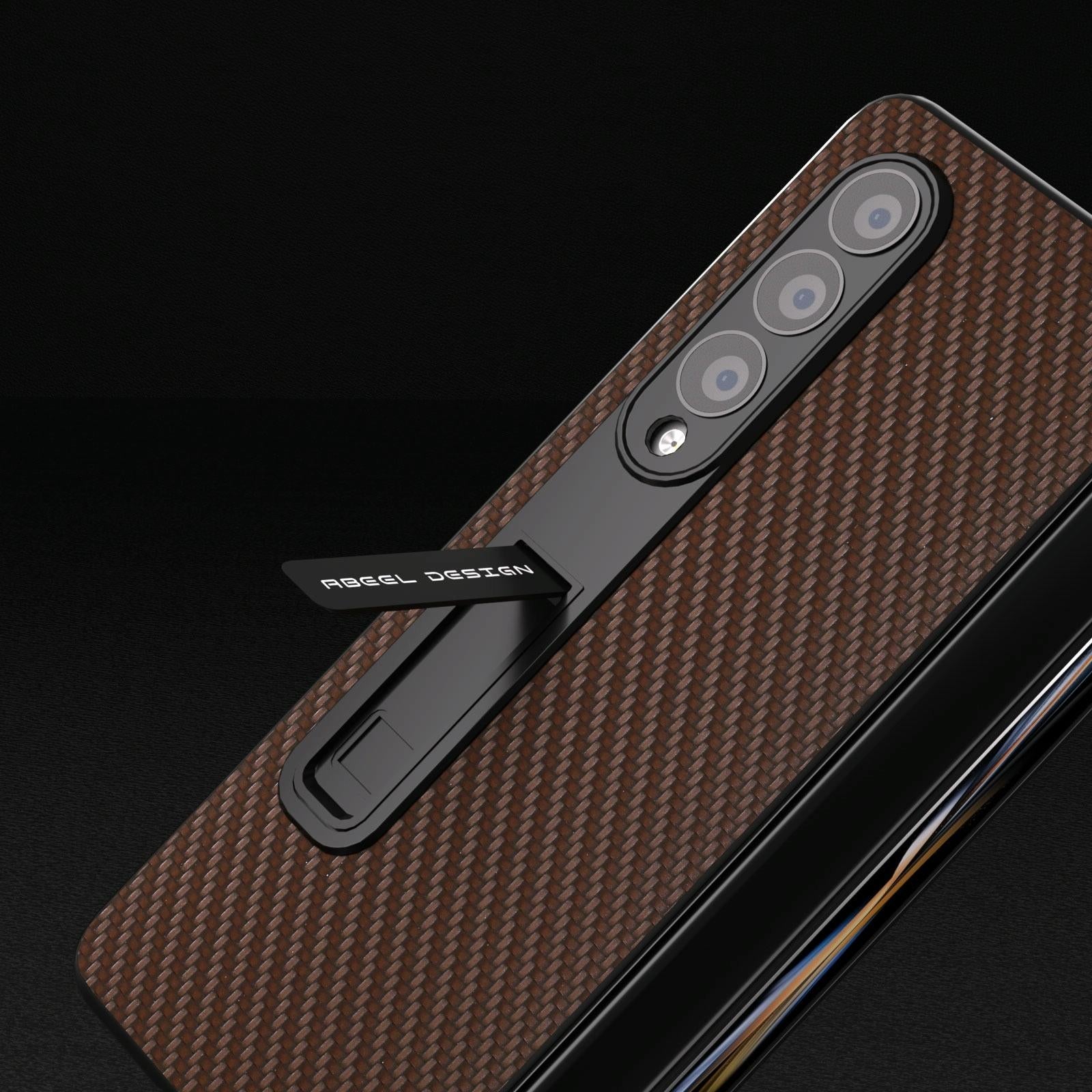 For Samsung Galaxy Z Fold4 5G Carbon Fiber Phone Case With Holder - Dark Blue 14